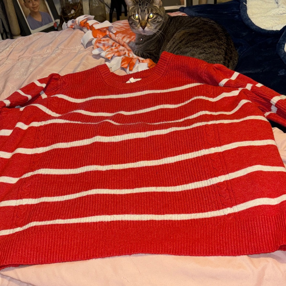 Maurices Red and White Striped Sweater Size 3X Plus Size Top Womens